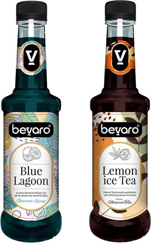 Bevaro Lemon Ice Tea Syrup and Blue Lagoon Syrup Combo, 300ml each Blue Lagoon + Lemon Ice Tea  (600 ml, Pack of 2)