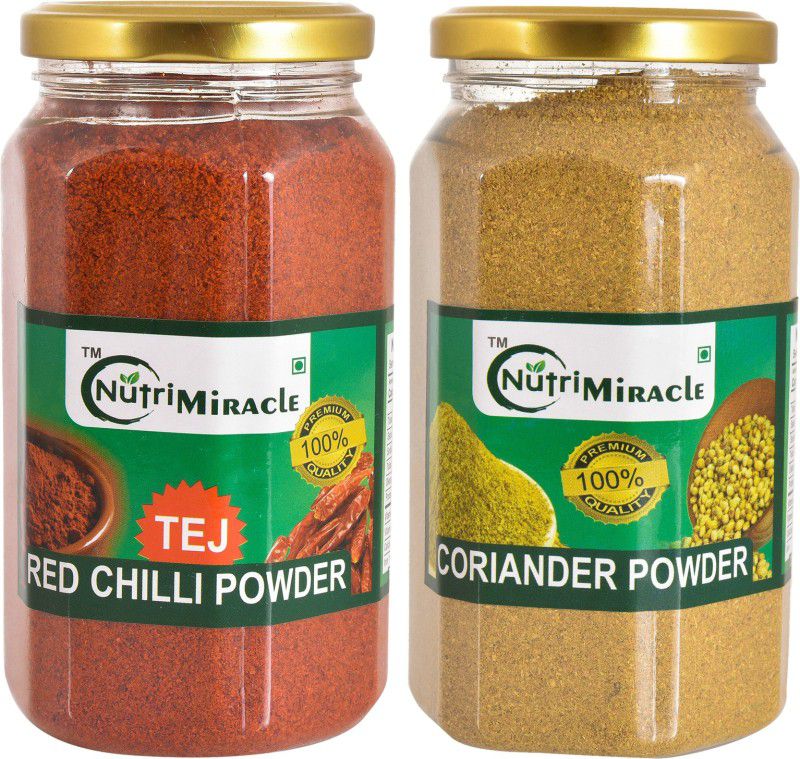 NUTRI MIRACLE Tej Red Chilli Powder (250 gm) and Coriander Powder (250 gm) , Lal Mirch , Dhania Powder  (2 x 250 g)