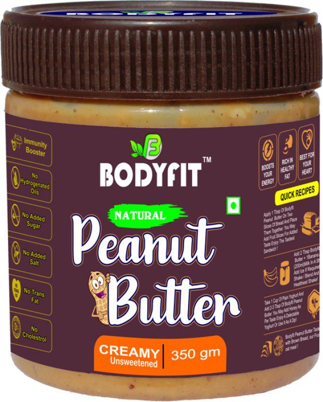 Bodyfit NATURAL PEANUT BUTTER CREAMY 350g-Unsweetened-Made with Roasted Peanuts- 350 g 350 g