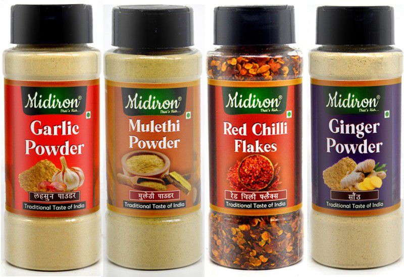 Midiron Ginger Powder, Garlic Powder, Mulethi Powder, Red Chilli Flakes  (4 x 77.5 g)