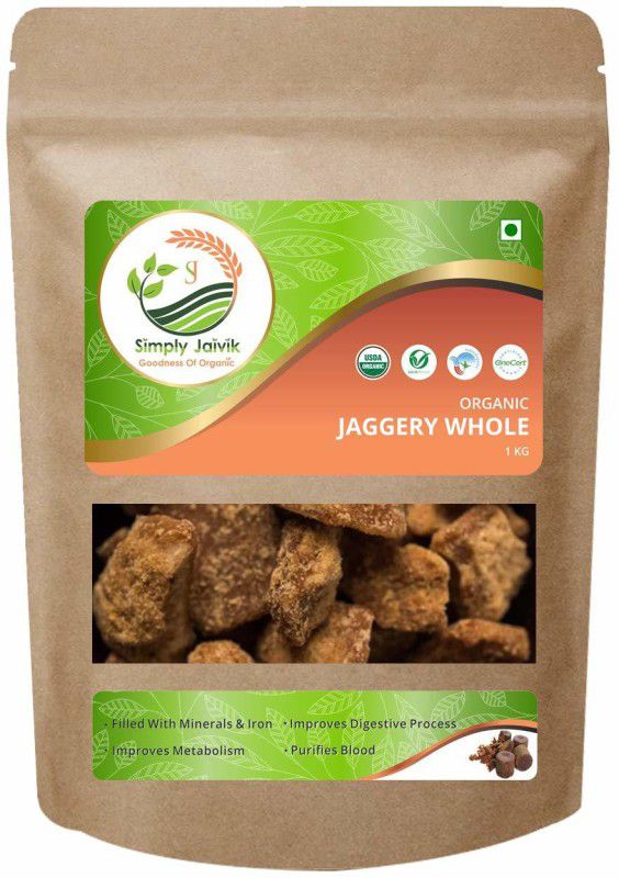 Simply Jaivik Jaggery Whole 1000 Gram Organic-Sugar Cane Juice Block Jaggery  (1000 g)