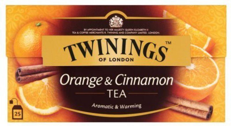 TWININGS Black Tea Orange & Cinnamon Flavor 25 Tea Bags (Imported), 50g Black Tea Bags Box  (50 g)