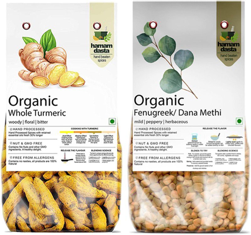 HamamDasta Whole Turmeric Haldi 200gm & Fenugreek Seeds Methi Dana 200gm (Pack of 2: 200gm X 2)  (2 x 200 g)