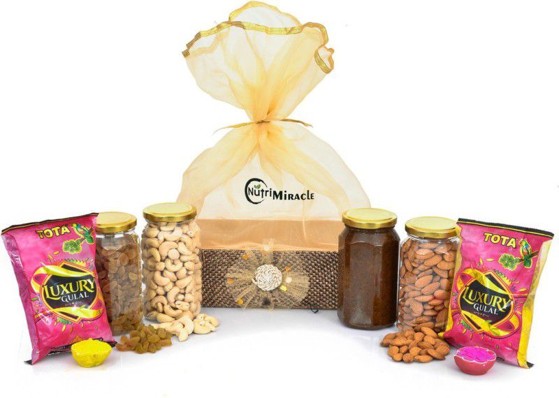 NUTRI MIRACLE 1.6kg Holi Festive Gift Basket /Box/Hamper/Pack Combo  (1.6kg Holi Festive Gift Basket /Box/Hamper/Pack)