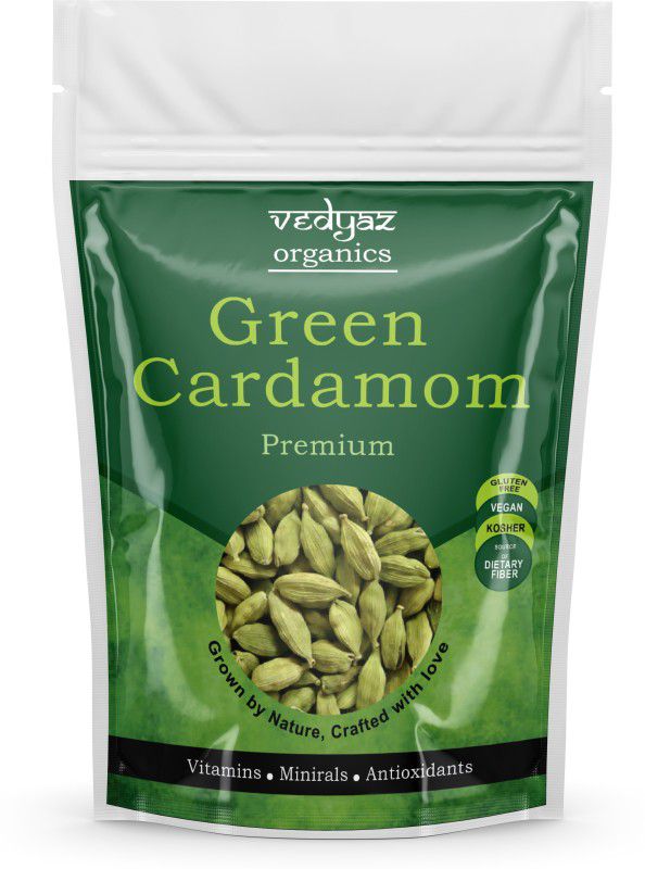 Vedyaz Organic Green Cardamom Whole 100gm - 100% Natural, Premium Quality 8mm BOLD Choti / Hari Elaichi  (100 g)