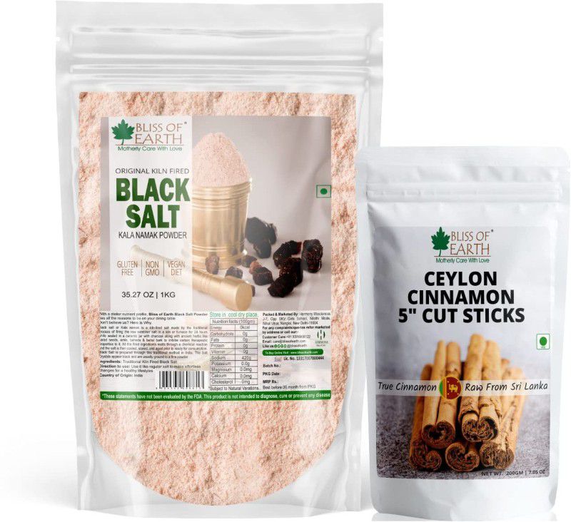 Bliss of Earth Kiln Fired 1kg Black Salt Powder+200gm Ceylon Cinnamon (Dalchini) 5