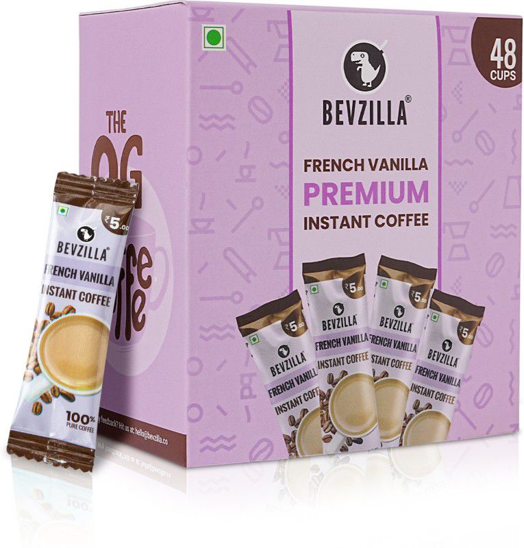 Bevzilla Instant Coffee Powder Box - 48 Sachets (French Vanilla), Pure Arabica Instant Coffee  (48 x 2 g, French Vanilla Flavoured)