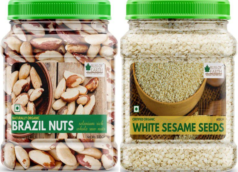 Bliss of Earth Combo Of Healthy Brazil Nuts Selenium Rich Super Nut (500gm) And Organic Sesame Seeds (600gm) White For Eating, Raw Til Seeds Pack Of 2 Combo  (500 gm, 600 gm)