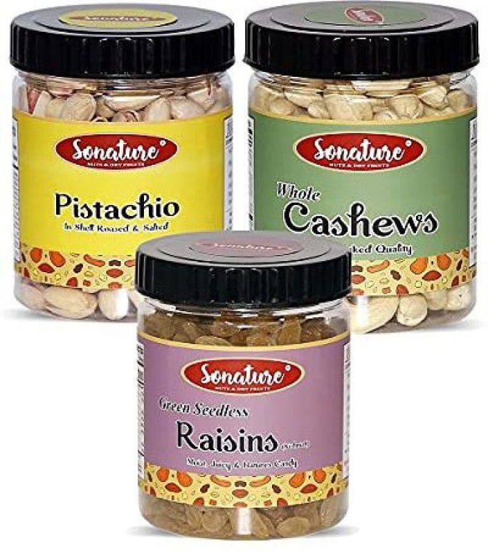 Sonature Super Value Pack Best Quality Combo Pack Of Pistachios, Cashews, Raisins Combo  (750 Gram)