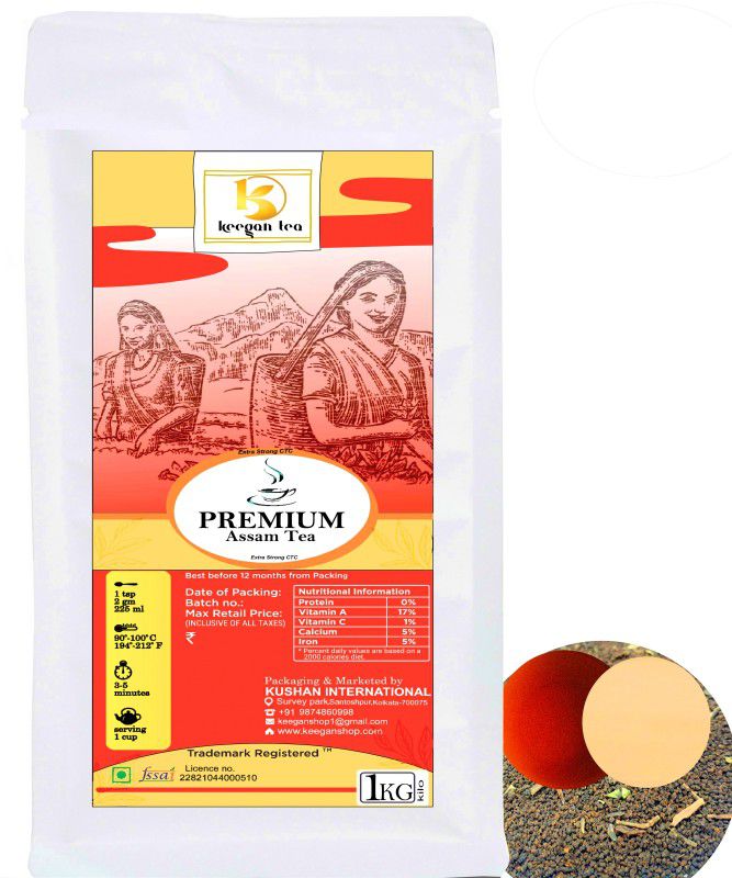 Keegan Tea Extra Strong Premium CTC Blended Tea ( 15% Long Leaf Mix ) Kadak Chai Patti (1kg) Black Tea Pouch  (1 kg)