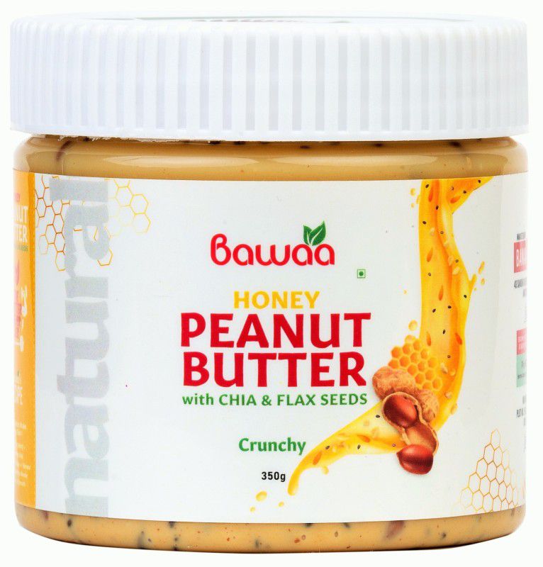 Bawaa Natural Honey Peanut Butter with Chia and Flax seeds (Crunchy) | High Protein| 350 g