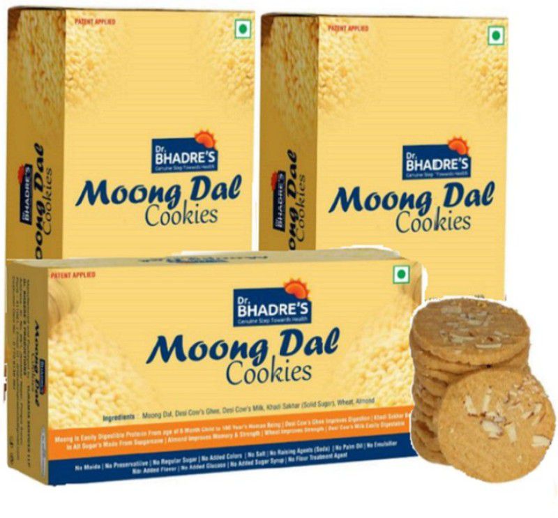 Dr.BHADRE'S 900gm Moong Dal Cookies Biscuit for Kids|Fresh Cookies Cookies  (900 g, Pack of 3)