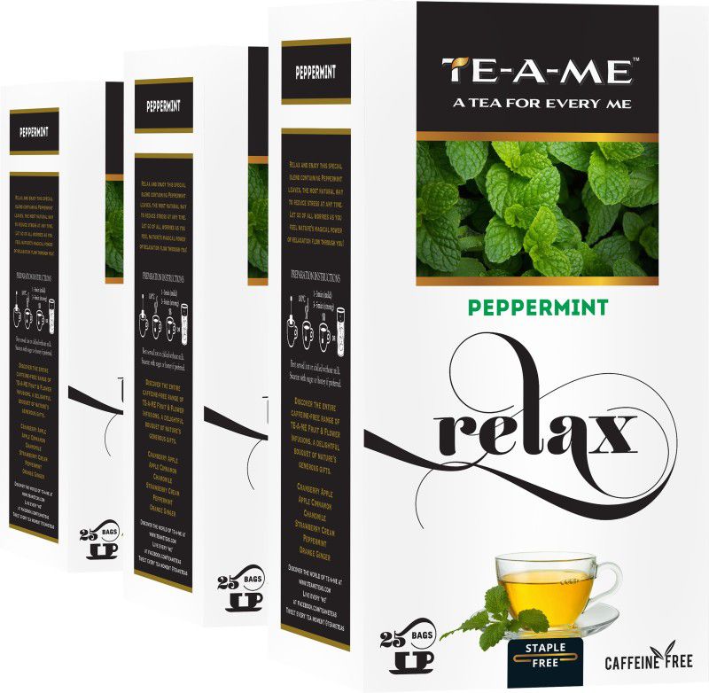 TE-A-ME Pack of 3 (3 X 25 = 75 Tea Bags). Peppermint Infusion Tea Bags Box  (3 x 25 Bags)