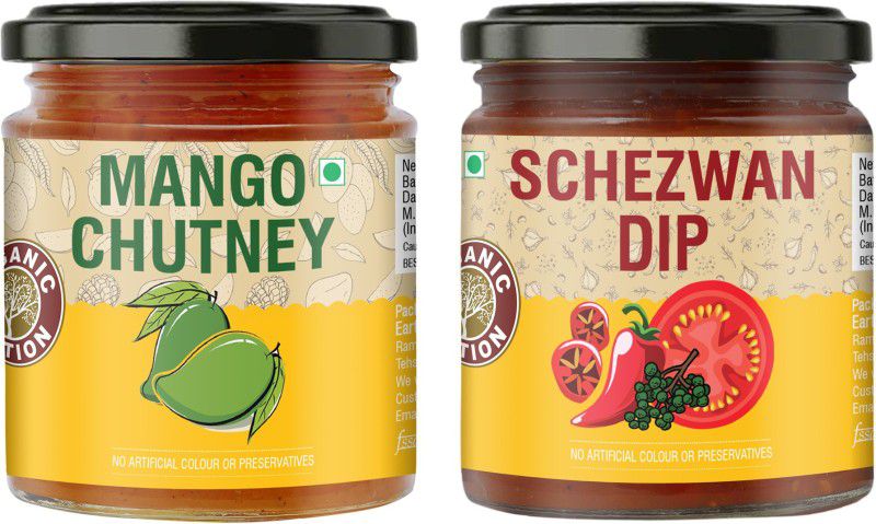 Organic Nation Mango Chutney & Schezwan Dip Combo Pack | Spice Chutney Chutney Paste  (2x212.5 g)