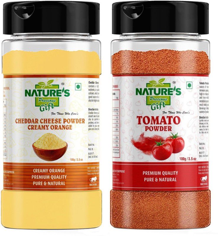 Nature's Precious Gift Tomato Powder & Cheddar Cheese Powder (Orange) - 100 GM Each / 3.5 Oz Sprinkle Jar  (2 x 100 g)