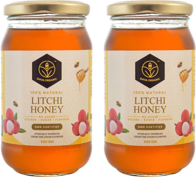Shiva Organic Litchi Honey 1 KG NMR Tested 100% Natural Healthy and Pure Honey-Litchi flowers  (2 x 0.5 kg)