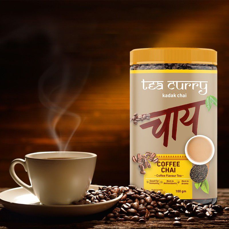 justvedic Coffee Flavor Chai Tea (200 Grams | 100 Cups) Black Tea Tin  (2 x 100)