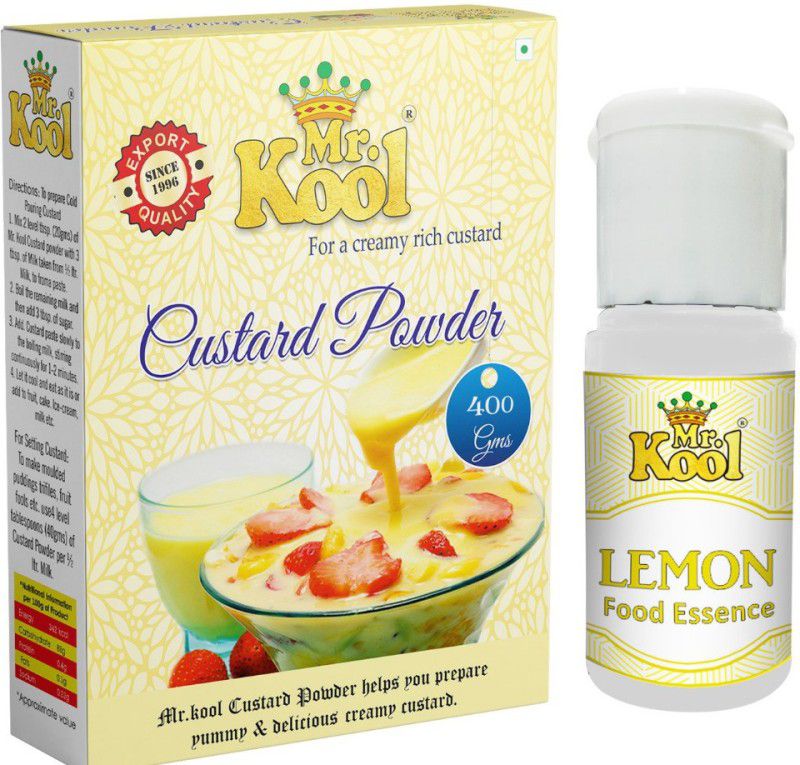 Mr.Kool Custard Powder 400gm, Food Essence Lemon 20ml. Pack Of 2 Combo. Combo  (420)