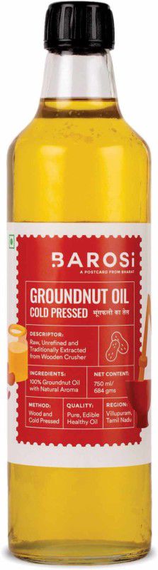 barosi Cold Pressed Groundnut Oil, Pristine Pure, Natural & Unrefined Groundnut Oil Glass Bottle  (750 ml)
