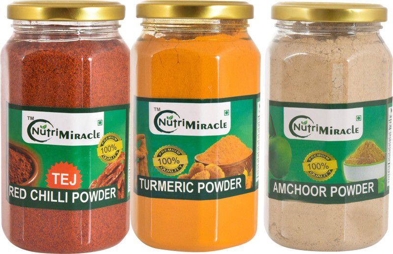 NUTRI MIRACLE Tej Red Chilli Powder (250 gm), Turmeric Powder (300 gm), Amchoor(Mango) Powder (300 gm)  (3 x 283.33 g)