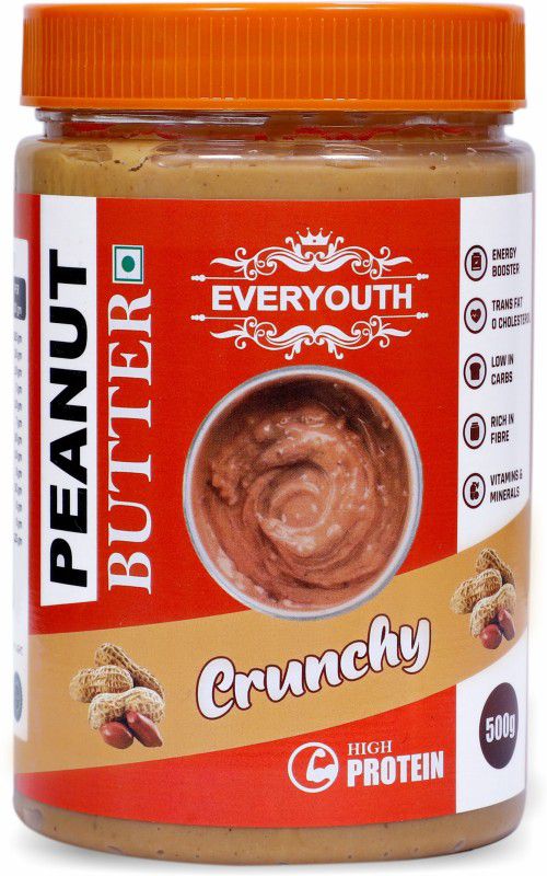 everyouth Peanut Butter Crunchy| 26g Protein | Non GMO | Zero Cholesterol | 500 g