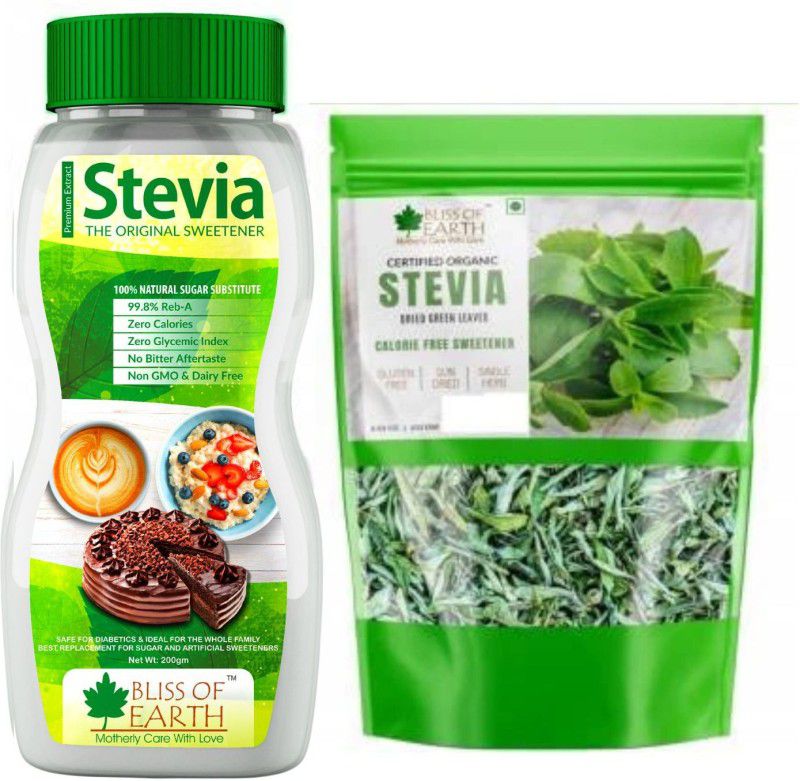 Bliss of Earth 99.8% REB-A Stevia Powder & Certified Organic Stevia Leaves Combo, Sugarfree & Zero Calories (Pack Of 2) Sweetener  (300 g, Pack of 2)