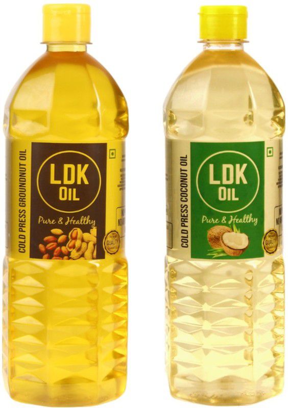 ldk oil LDK COLD PRESS OIL COMBO PACK GROUNDNUT OIL / COCONUT OIL (chekku / ghani / virgin) 2No*1L PET BOTTLED Groundnut Oil PET Bottle  (2 x 1 L)