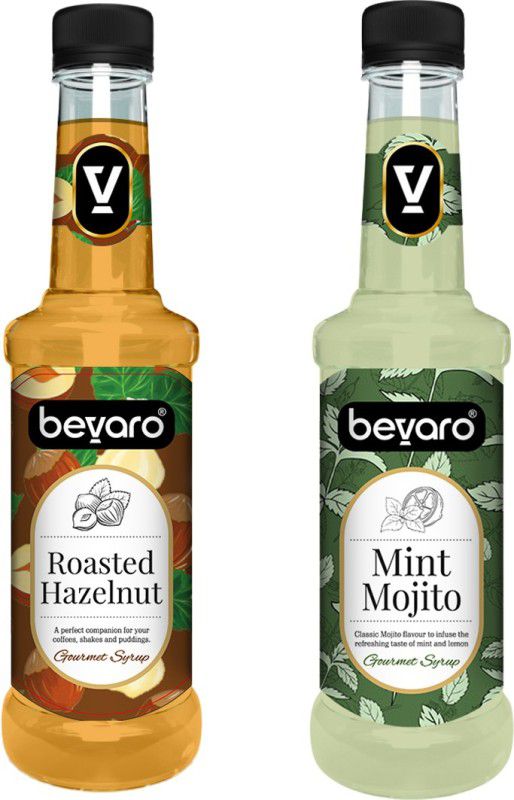 Bevaro Mint Mojito Syrup and Roasted Hazelnut Syrup Combo, 300ml each Roasted Hazelnut + Mint Mojito  (600 ml, Pack of 2)