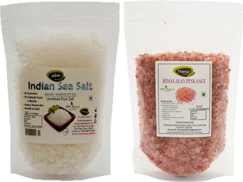 THANJAI NATURAL Indian Non Iodised Sea Salt 2500g + Himalayan Pink Rock Salt 2500g Crystal 1st Quality Combo  (2)