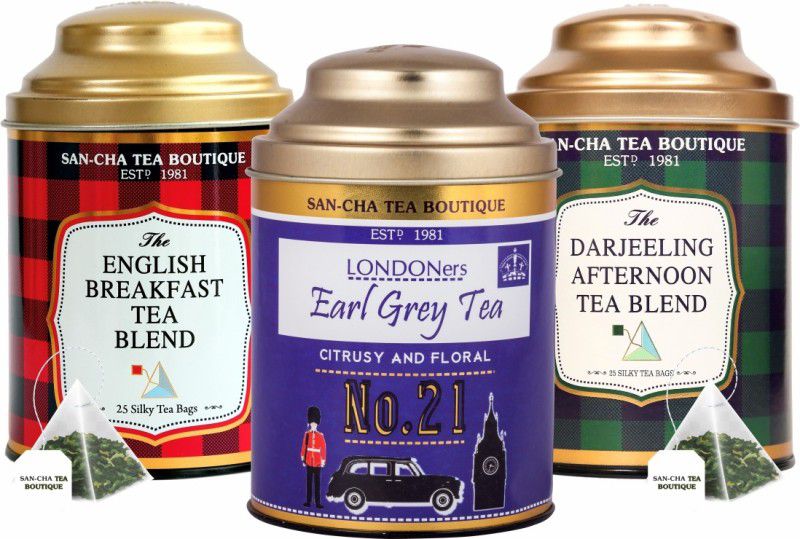 SANCHA English Tea Bundle|Assorted Pack of English Breakfast, Afternoon &Earl Grey Tea| Black Tea Bags Tin  (3 x 66.67 g)