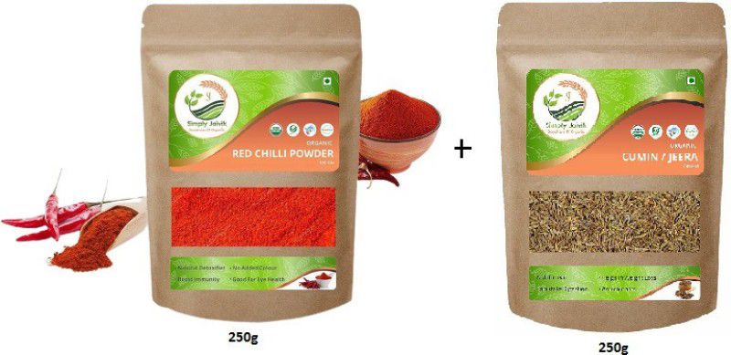 Simply Jaivik Organic Red Chilli(Lal Mirchi) Powder 250 Gm With 250g Jeera/Cumin  (500 g)