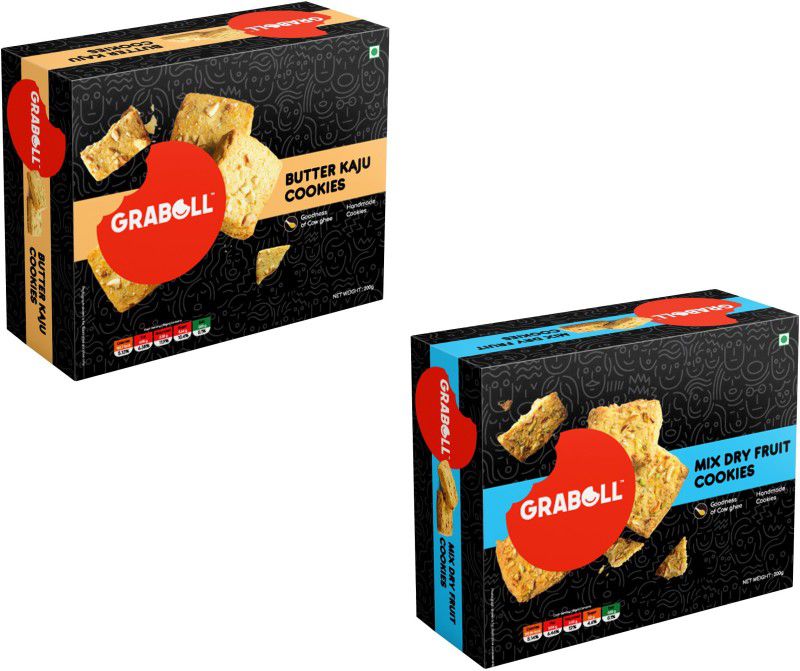 GRABOLL Cookies Butter kaju Cookies and Mix Dry Fruit pack of 2 Cookies  (400 g, Pack of 2)