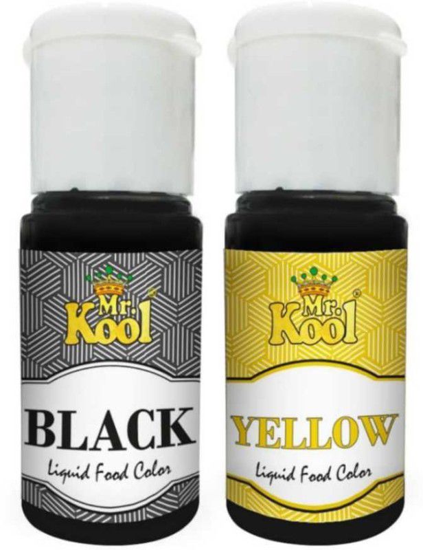 Mr.Kool Premium Liquid Food Color 2 Shades Yeloow And Black 20ml Each |40ml Combo | Black, Yellow  (40 ml)