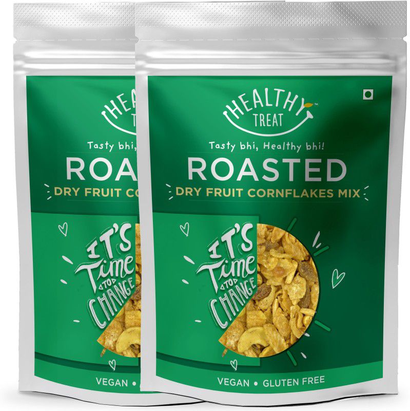 Healthy Treat Roasted Dry Fruit Cornflakes Mix 300 gm ( Pack of 2-150 gm each) | Oil free premium snack | Gluten free, Vegan  (2 x 150 g)