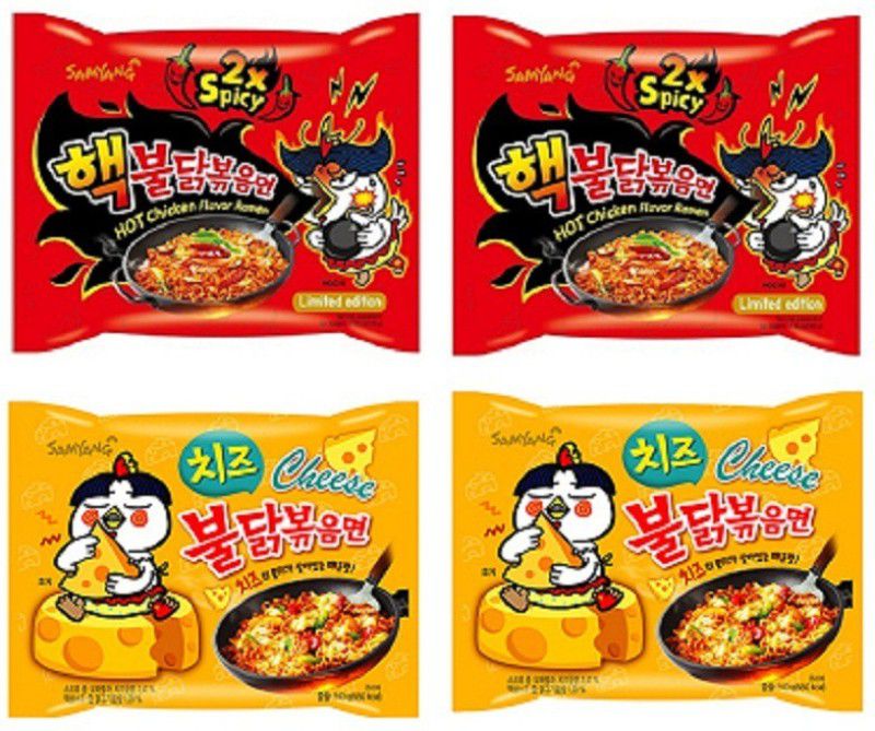 samyang 2X Spicy Noodles -2X 140gm & Hot Chicken Ramen Cheese Noodles 2X140 gm (Pack of 4) (Imported) (Combo Pack) Instant Noodles Non-vegetarian Combo  (120)