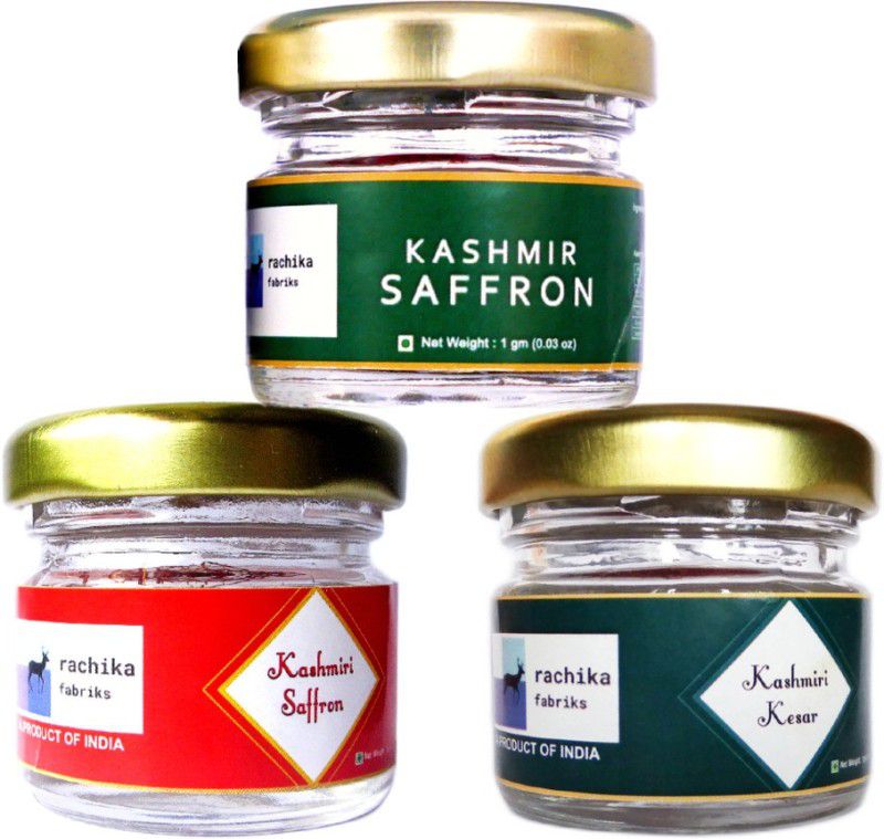 rachika fabriks kesar saffron / kashmiri kesar 3gm (Pack of 3 ) kesar saffron kashmiri / saffron for pregnant women / keshar 1gm / kesar / saffron / kesar saffron for pregnant women / kashmiri kesar orignal  (3 x 1 g)