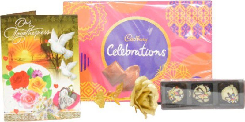 Uphar Creations Love Card With Beautiful Gold Oreo And Cadbury Celebration Delicious Chocolates Gift Combo For Your Dear Ones | Gift For Your loved Ones| Combo  (Cadbury Celebration Gift Pack - 1, Gold Rose-1, Oreo Chocolate Box-1, Love Card-1)