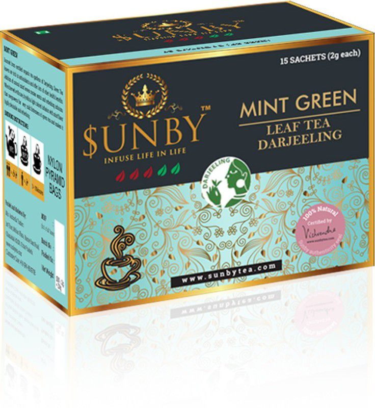 sunby Pure Darjeeling Mint Green Tea for Weight Loss |100% Natural Loose Leaf Tea with Pyramid TEA BAGS | No Additives, 1 Box (15 Tea Bags Each) Mint Green Tea Bags Box  (15 Bags)