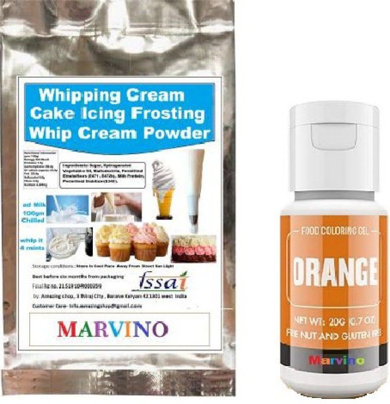Marvino Whipping Cream & Orange Food Gel Colour Raising Ingredient Powder  (2 x 60 g)