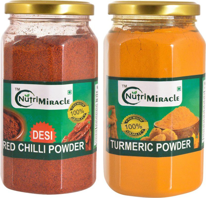 NUTRI MIRACLE Combo pack of Desi Red Chilli Powder 250 gm and Turmeric Powder 300 gm  (2 x 275 g)