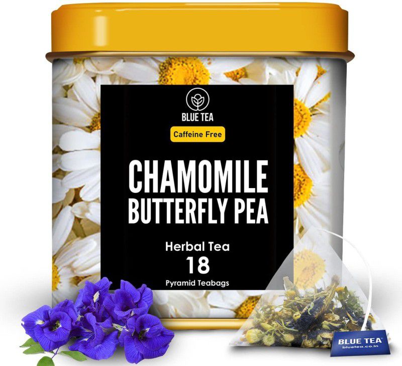 BLUE TEA Chamomile Butterfly Pea Tea - Premium (18 Tea Bags) || RELAX TEA || Tin Pack Chamomile Herbal Tea Bags Tin  (100 g)