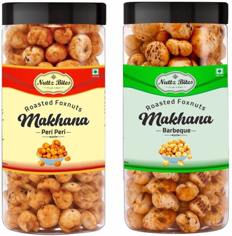 Nuttz Bites Roasted Makhana Peri-Peri & Barbeque Fox Nuts 200g (Pack of 2-100g Each)  (2 x 100 g)