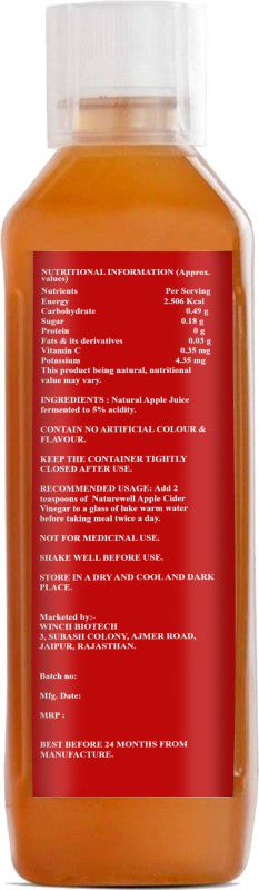 NatureVally Apple Cider Vinegar for Weight Loss with Mother (S33) Natural Vinegar  (2 x 500 ml)