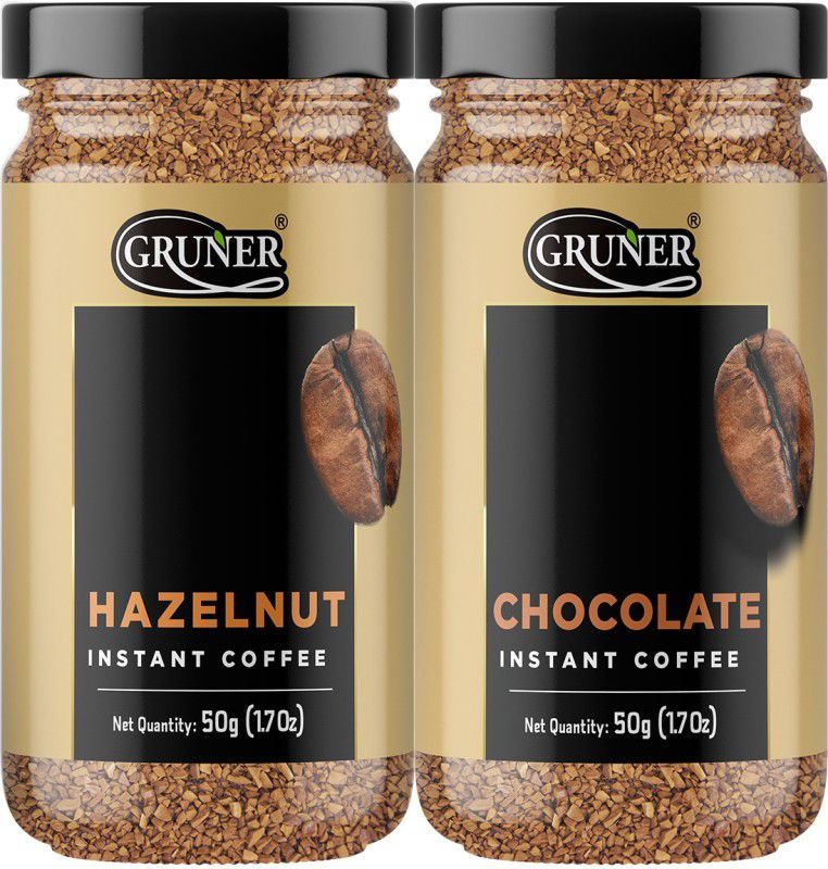 Gruner Instant Coffee Hazelnut & Chocolate Flavoured 50g each pack of 2 instant coffee Instant Coffee  (2 x 50 g, Chocolate, Hazelnut Flavoured)