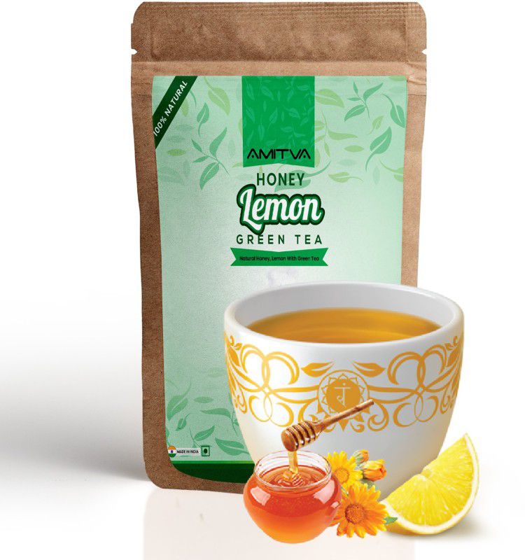 AMITVA Honey & Lemon Flavoured Green Tea ( Vitamin C )100g ( 50 Cups ) Raw Forest Honey Lemon Green Tea Pouch  (100 g)