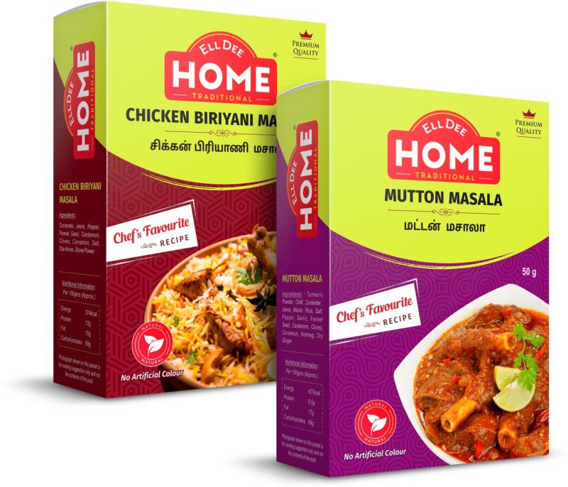EllDee HOME | Premium Masala | Mutton Masala (50g) + Chicken Briyani Masala (50g)  (2 x 50 g)