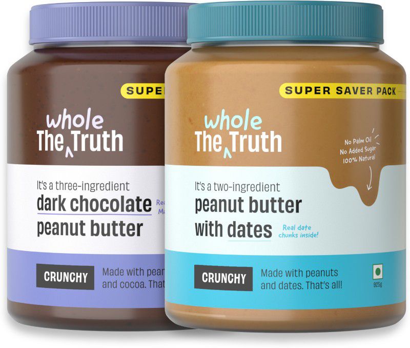 The Whole Truth - Peanut Butter with Dates + Dark Chocolate - SUPER SAVER - Crunchy Combo - 1.85 kg  (Pack of 2)