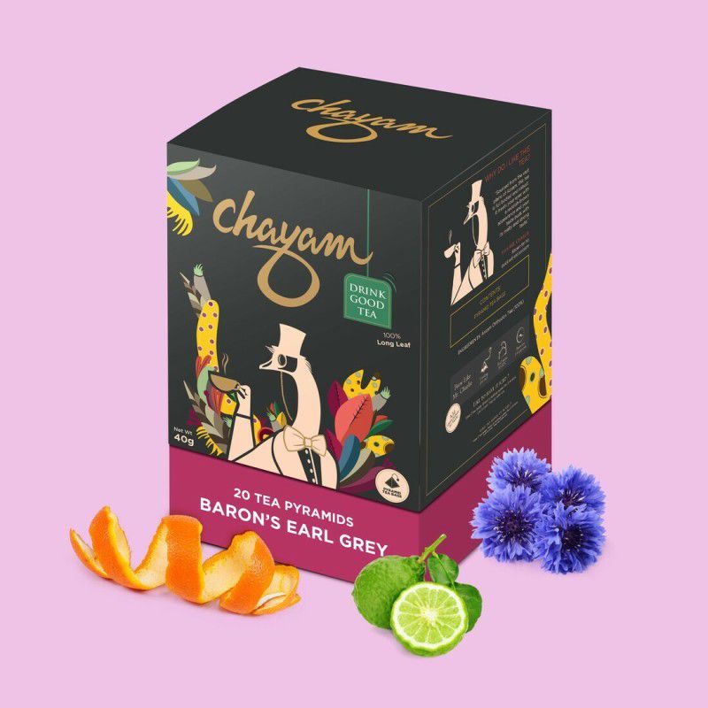 CHAYAM Baron's Earl Grey Tea with Citrusy Orange Peel & Blue Corn Flower, Black Tea Box  (20 Bags)