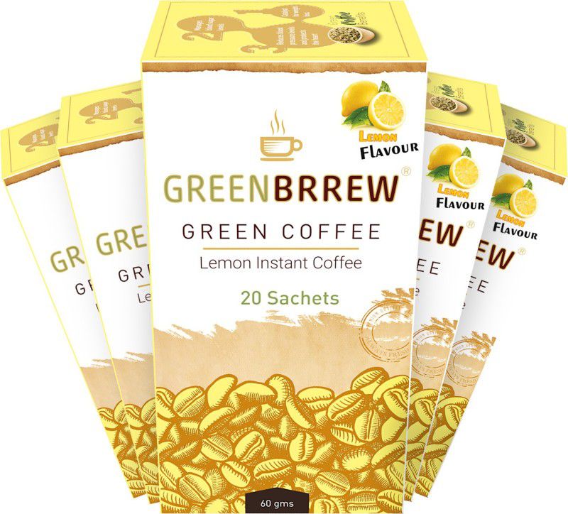 GreenBrrew Green Coffee Beans powder for Weight Loss Instant Coffee  (5 x 60 g, Green Coffee Flavoured)