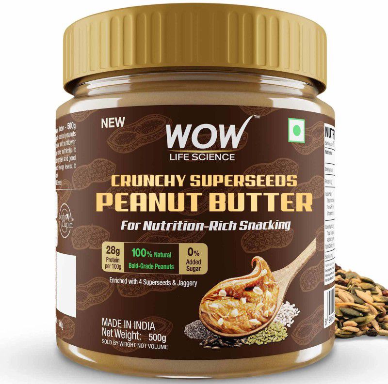 WOW Life Science Crunchy Super Seeds Peanut Butter 500 g